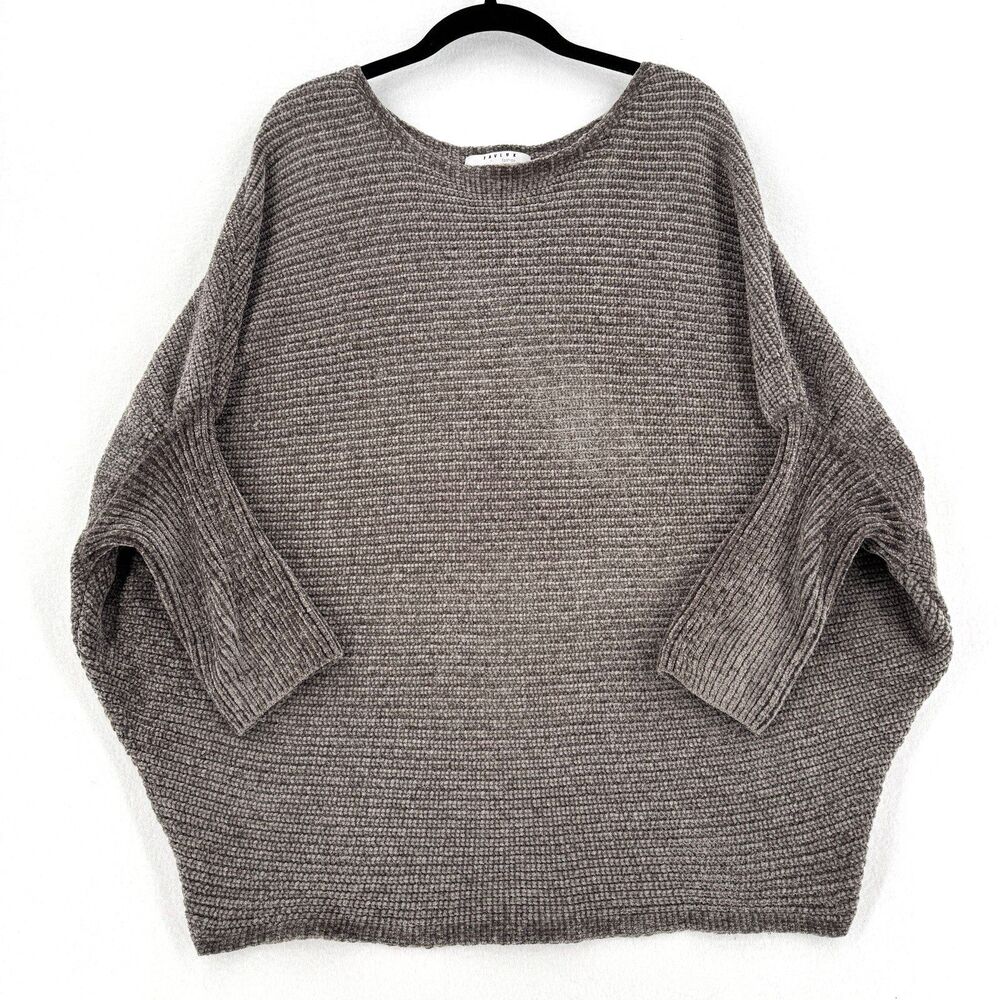 Favlux Chenille Sweater Women L Taupe Brown Oversized Dolman Batwing Cozy Chic